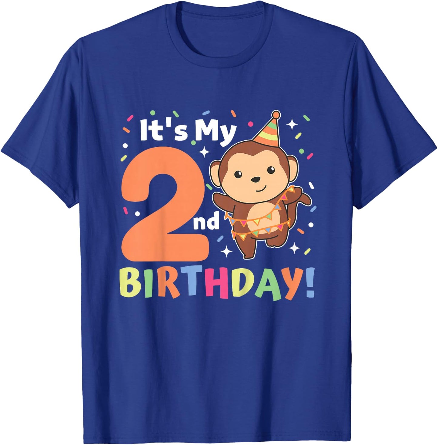 Kids Monkey 2nd Birthday For Kids Two Year Old Monkey T-Shirt - T-Shirt | Royal