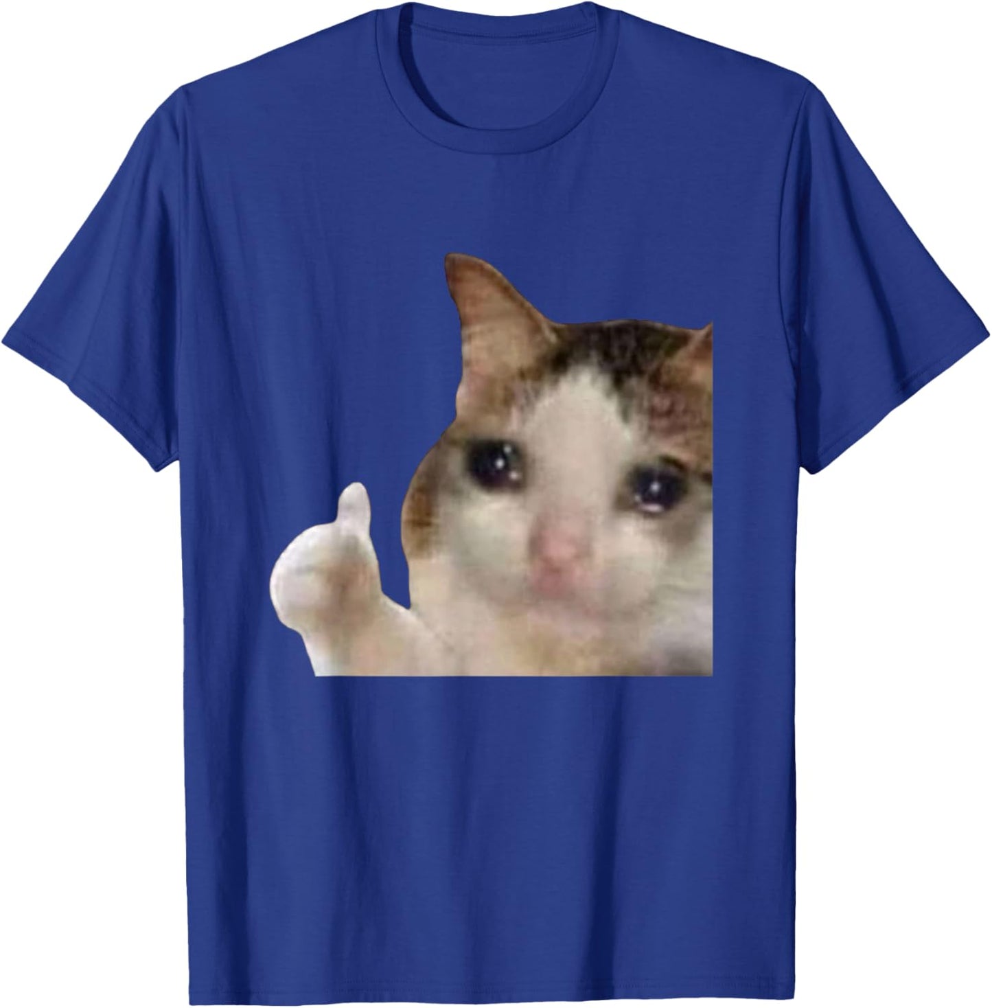 Funny Cute Crying Cat Sad Tears Thumbs Up Meme Gen Z Humor T-Shirt - T-Shirt | Royal