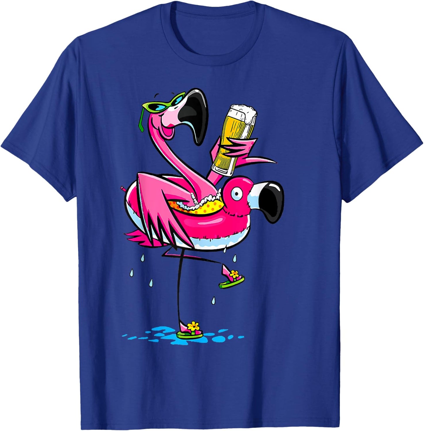 Funny Flamingo Drinking Beer Hawaiian Summer Tropical Women T-Shirt - T-Shirt | Royal