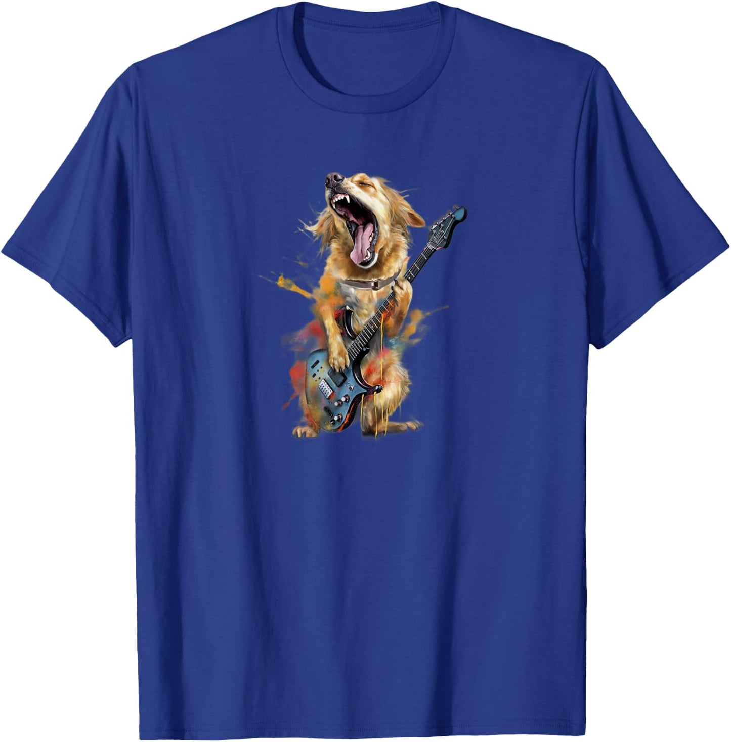 Golden Retriever Dog Playing On Electric Guitar T-Shirt - T-Shirt | Royal