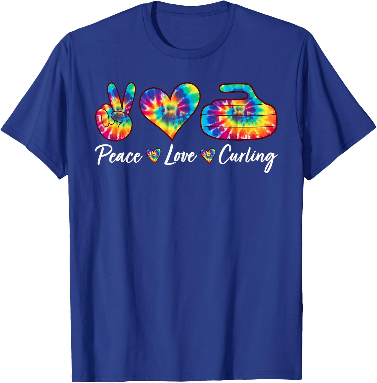 Tie Dye Peace Love Curling Sports Team Game Player T-Shirt - T-Shirt | Royal
