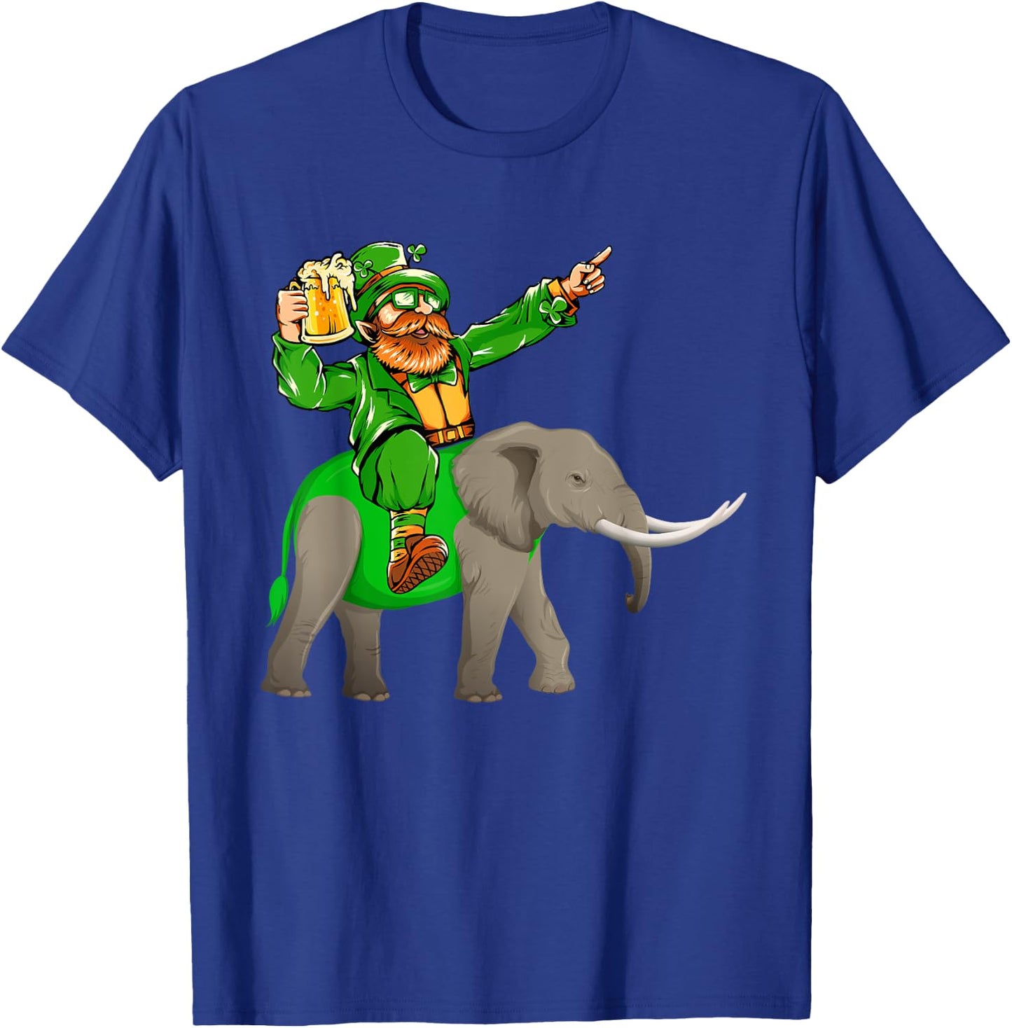 St. Patrick's Day Man Riding Elephant Funny Drinking Beer T-Shirt - T-Shirt | Royal