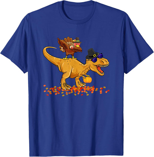 Thanksgiving Dinosaur Dabbing Turkey T-Rex Turkey Saurus Rex T-Shirt - T-Shirt | Royal
