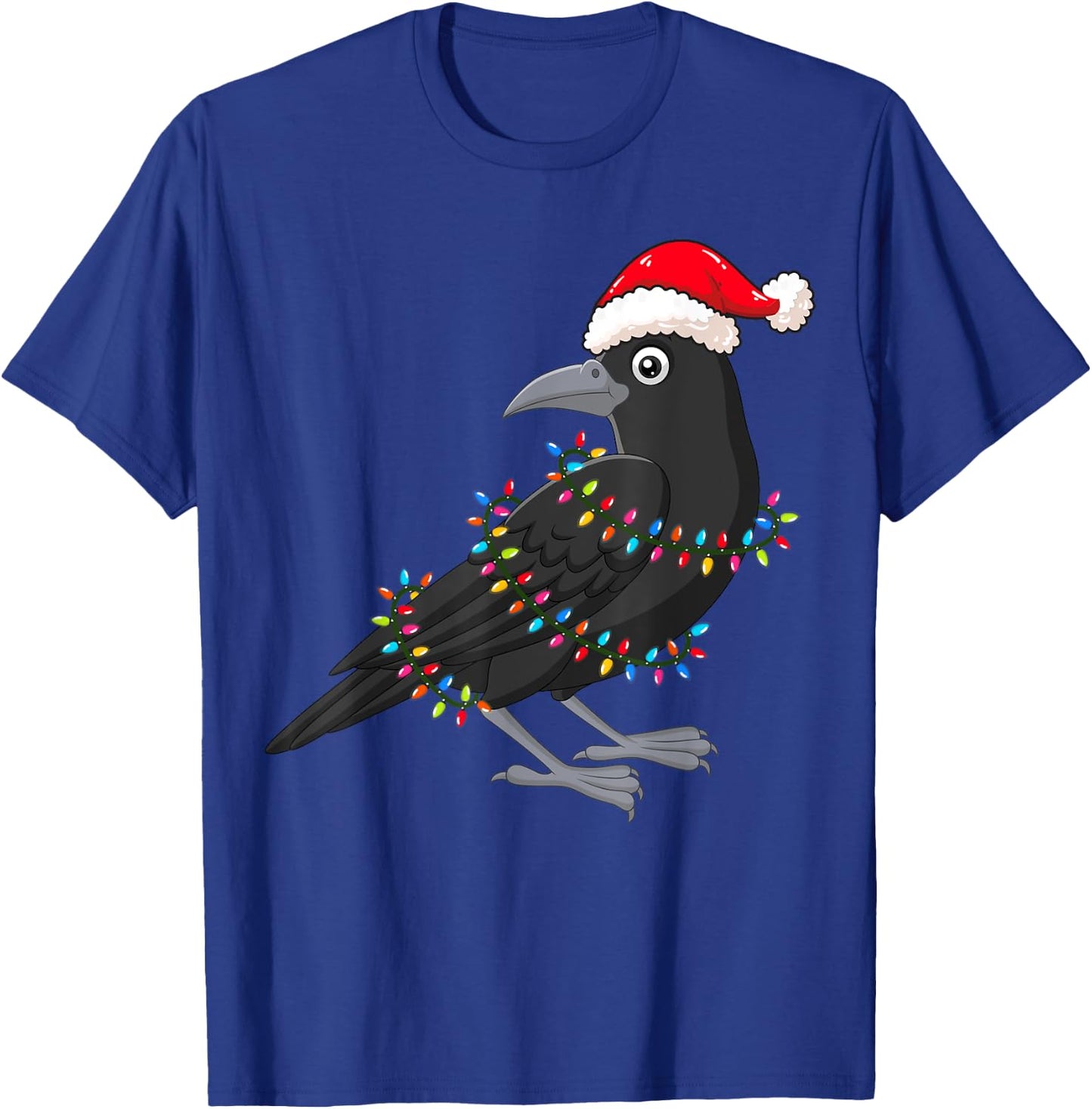 Christmas Lights Crow Wearing Xmas Hat - Funny Crow Lover T-Shirt - T-Shirt | Royal