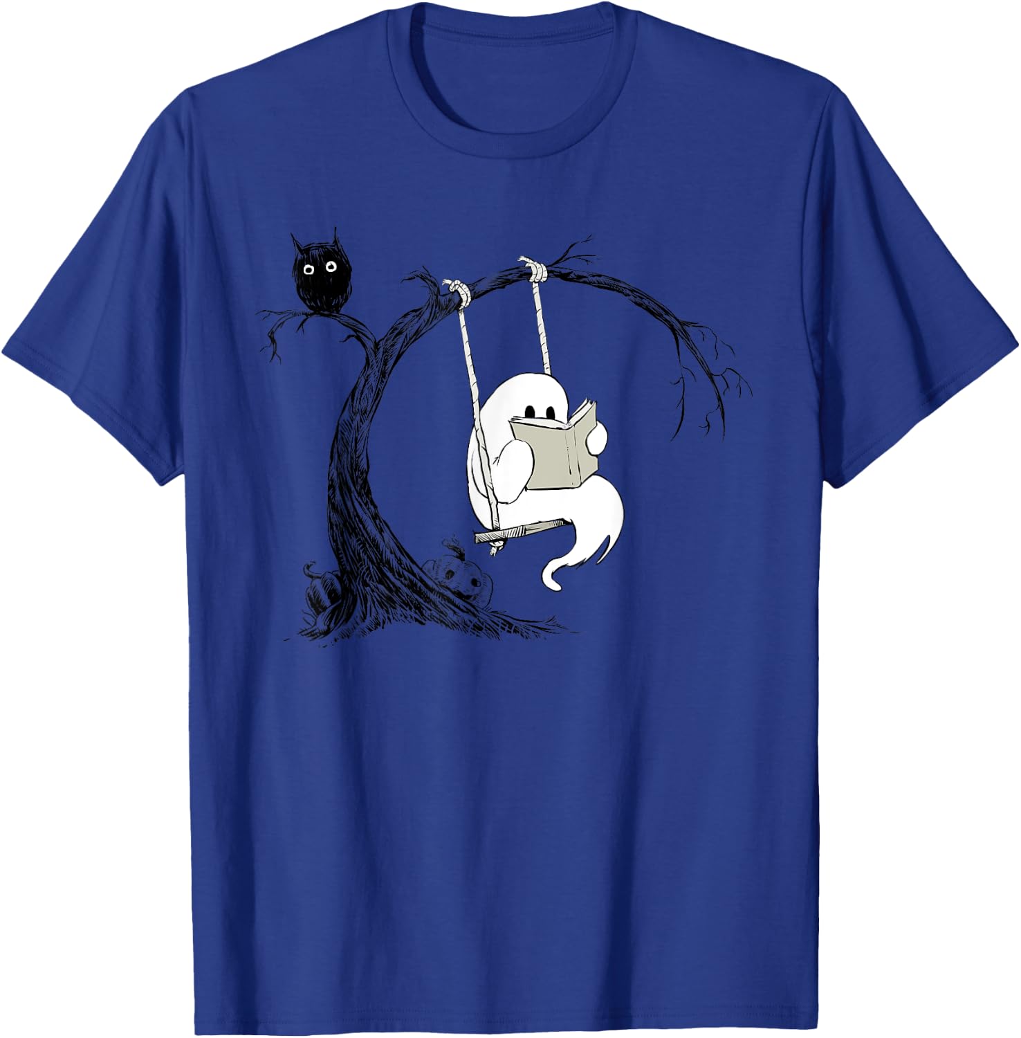 Cute Ghost swinging reading book Halloween ghost costume T-Shirt - T-Shirt | Royal