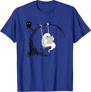 Cute Ghost swinging reading book Halloween ghost costume T-Shirt - T-Shirt | Royal