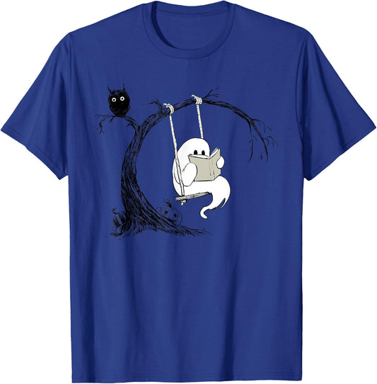 Cute Ghost swinging reading book Halloween ghost costume T-Shirt - T-Shirt | Royal