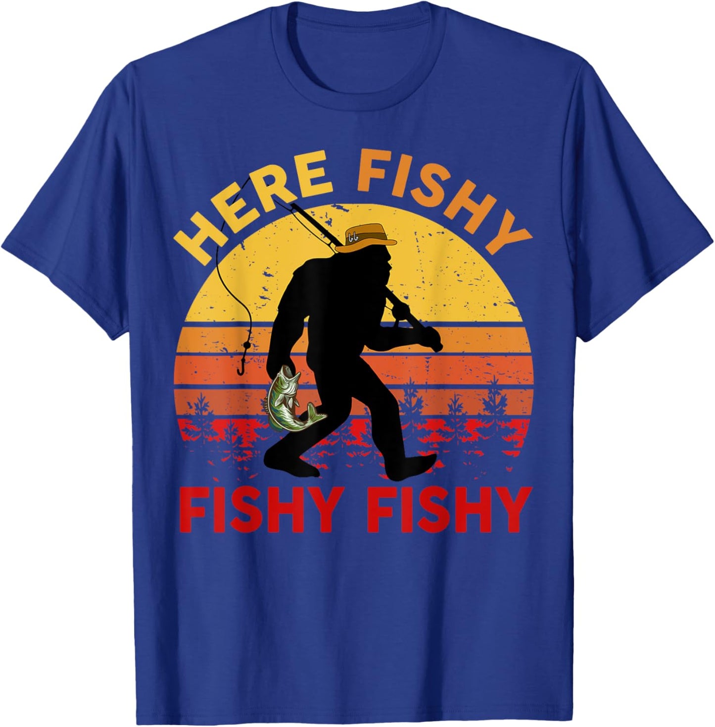 Here-Fishy Sasquatch Funny Bass Dad Toddler Bigfoot Fishing T-Shirt - T-Shirt | Royal