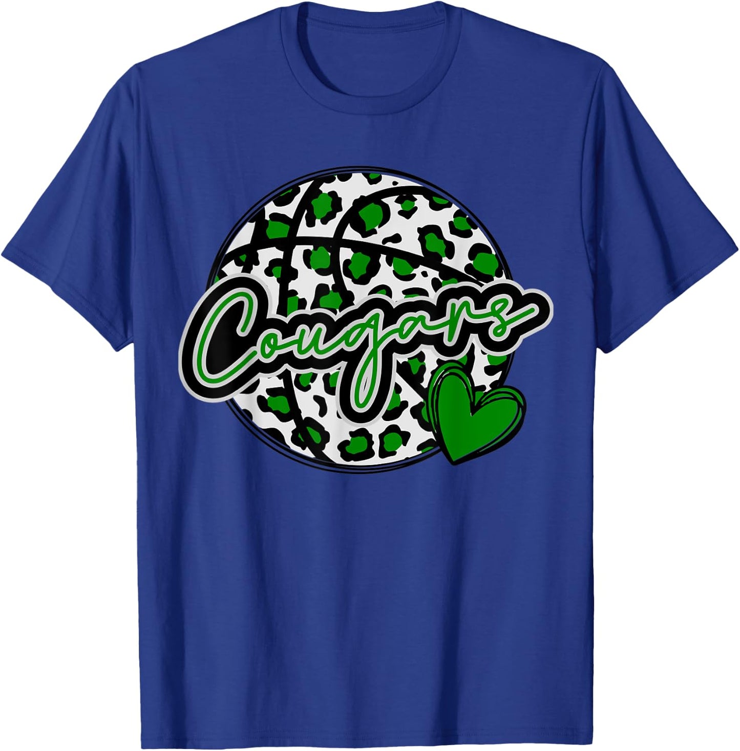 Leopard Cheetah Basketball COUGARS Green Spirit Game T-Shirt - T-Shirt | Royal