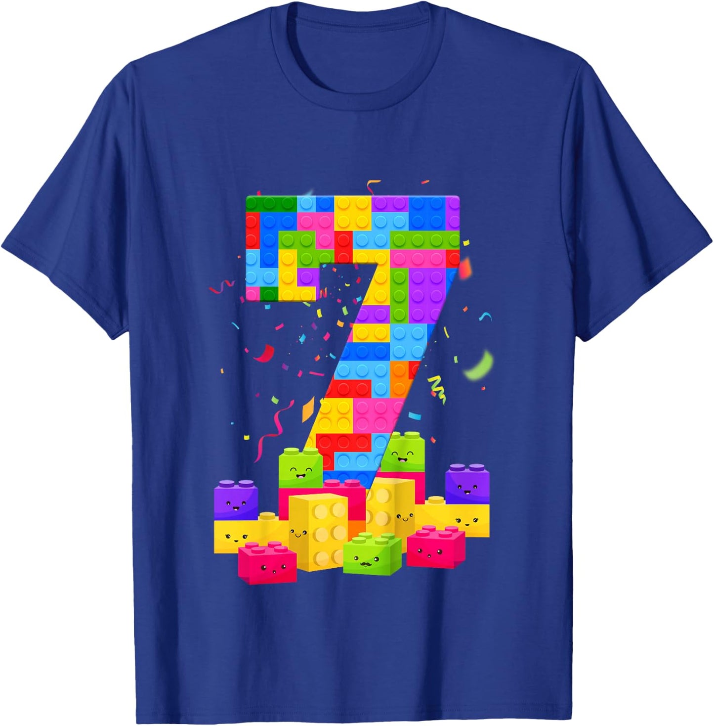 7 Years Old Builder Boy Girl Building Blocks 7th Birthday T-Shirt - T-Shirt | Royal