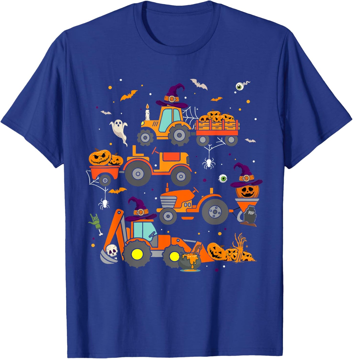 Toddler Halloween Shirt Tractor Ghost Pumpkin Kids Boys T-Shirt - T-Shirt | Royal