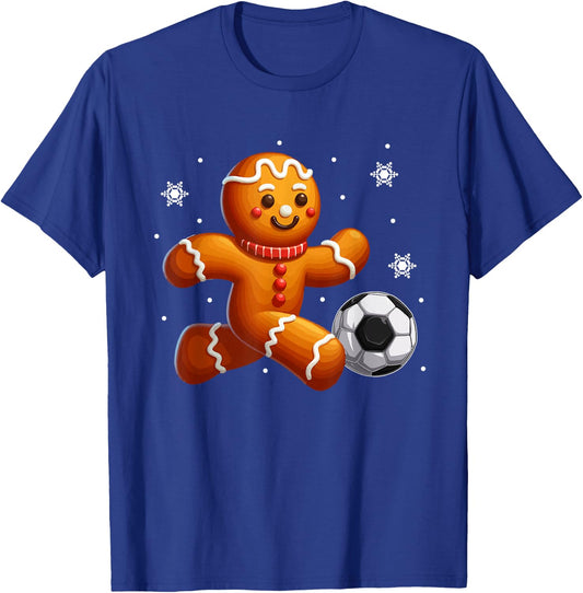 Gingerbread Playing Soccer Christmas Cookie Player Team T-Shirt - T-Shirt | Royal