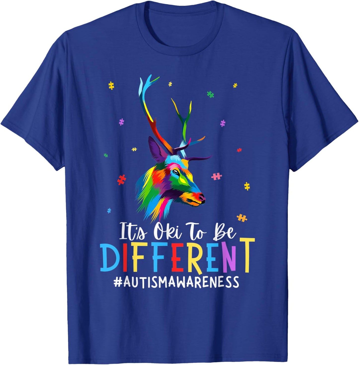 Funny Autism Awareness It's Oki To Be Different Deer Kid T-Shirt - T-Shirt | Royal