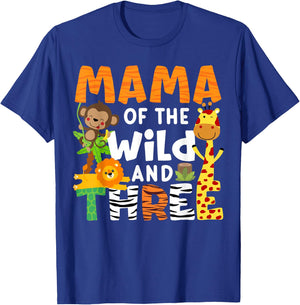 Mama Of The Wild and Three Zoo Theme Birthday Jungle Safari T-Shirt - T-Shirt | Royal