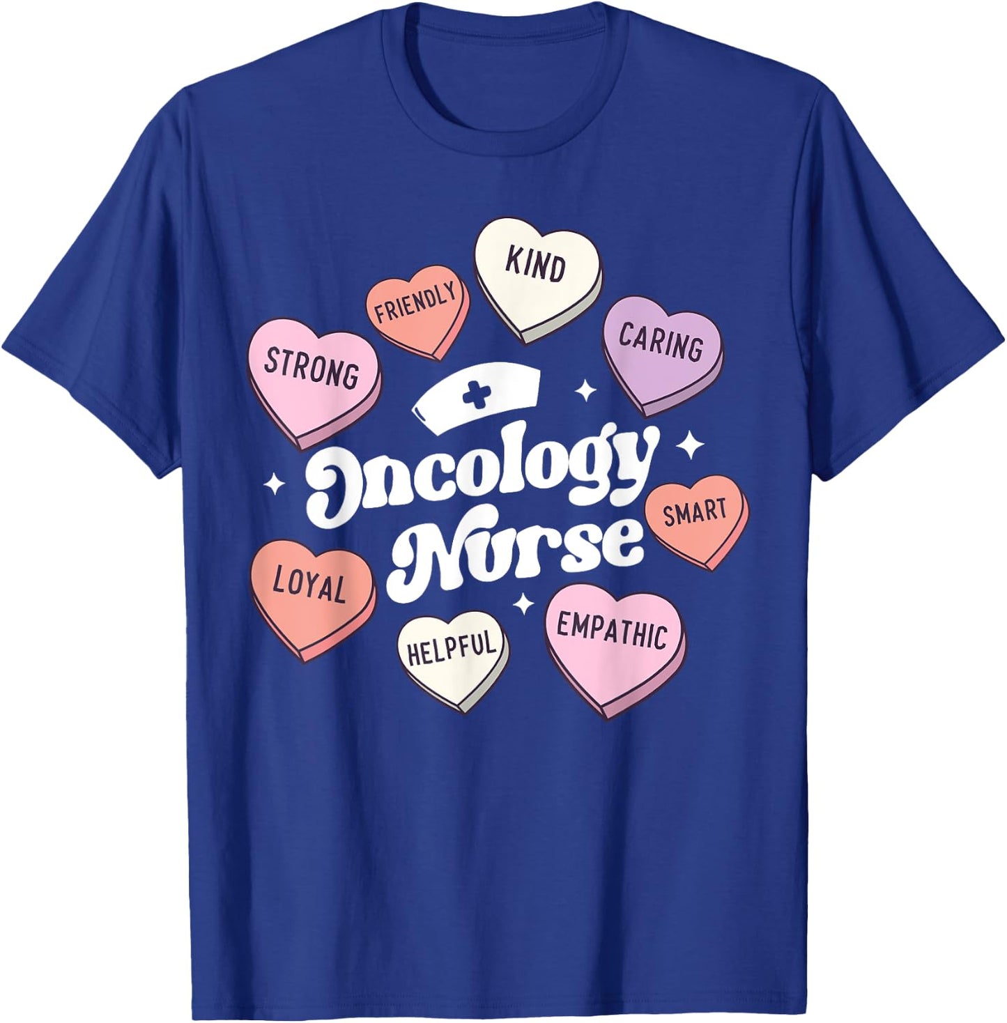 Valentines Day Oncology Nurse Cancer Support Groovy Hearts T-Shirt - T-Shirt | Royal