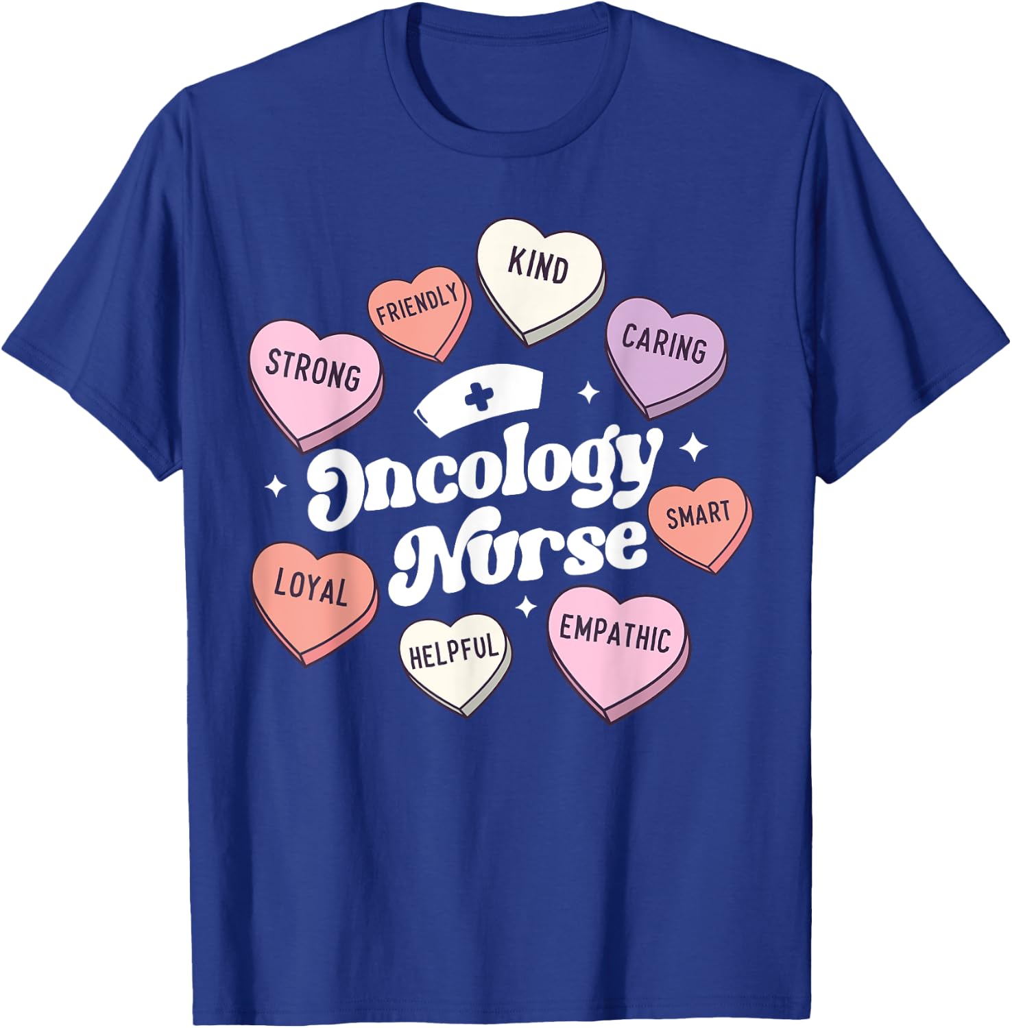Valentines Day Oncology Nurse Cancer Support Groovy Hearts T-Shirt - T-Shirt | Royal