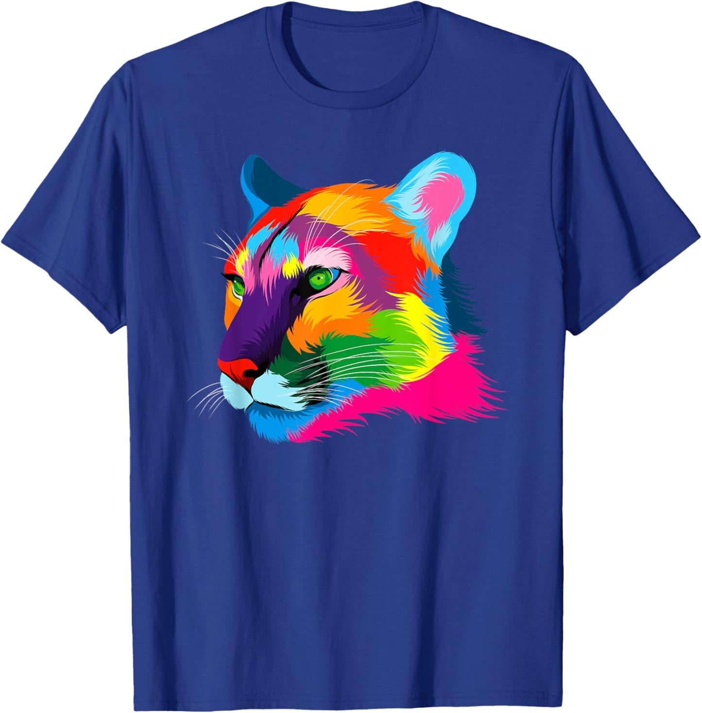 Puma Cougar Head Colorful Art Animals Watercolor Painting T-Shirt - T-Shirt | Royal