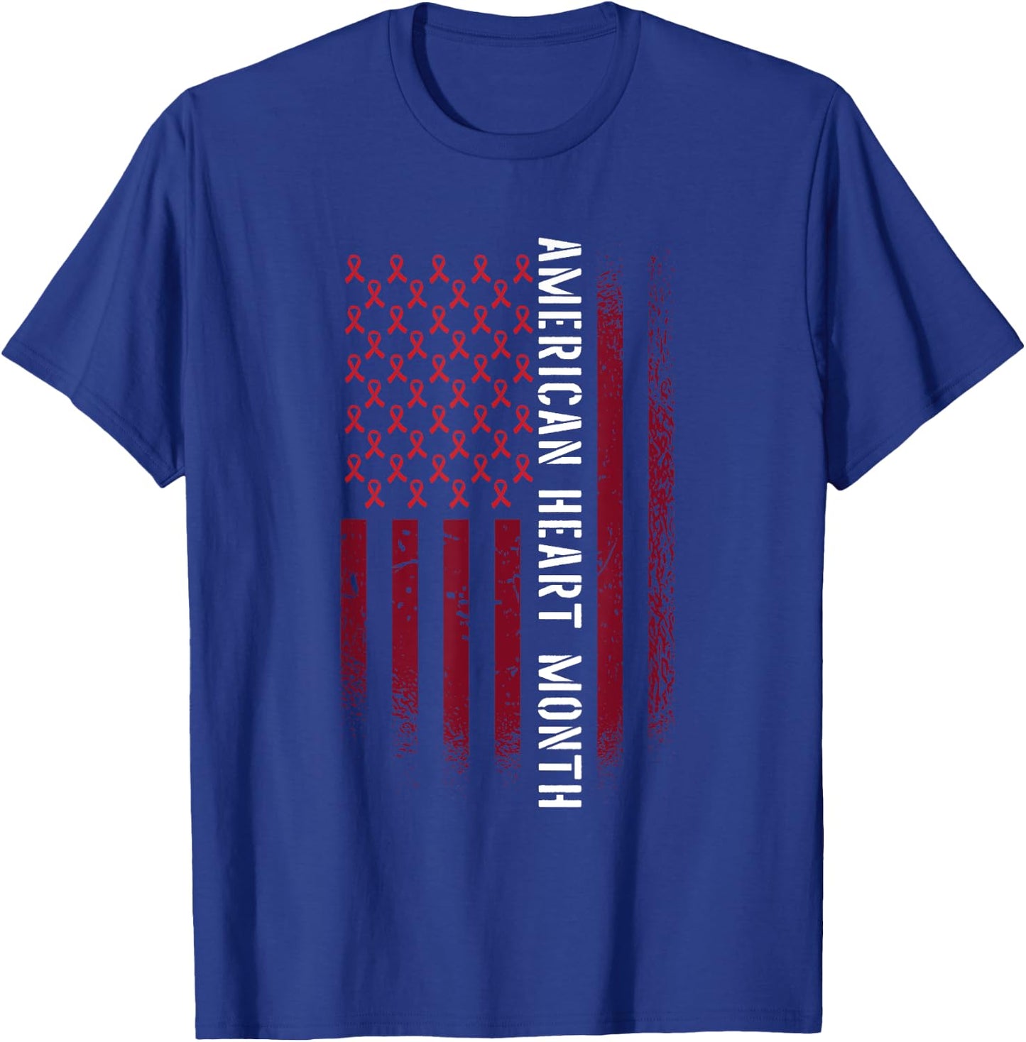 American Heart Month Cardiovascular Health Awareness Flag T-Shirt - T-Shirt | Royal