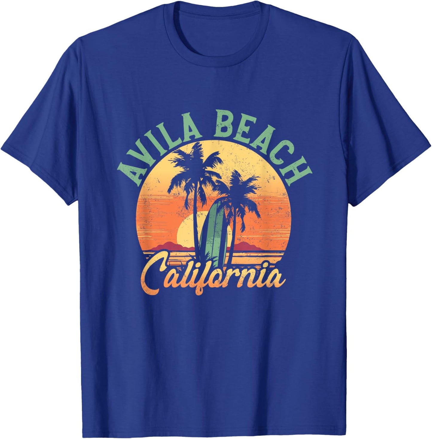Avila Beach California Retro Surfer Vintage Beach Men Women T-Shirt - T-Shirt | Royal