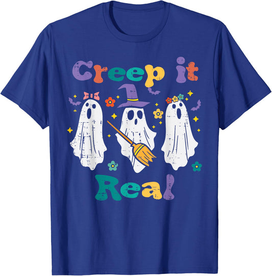 Ghosts Creep It Real Retro Halloween Costume Men Women Kids T-Shirt - T-Shirt | Royal