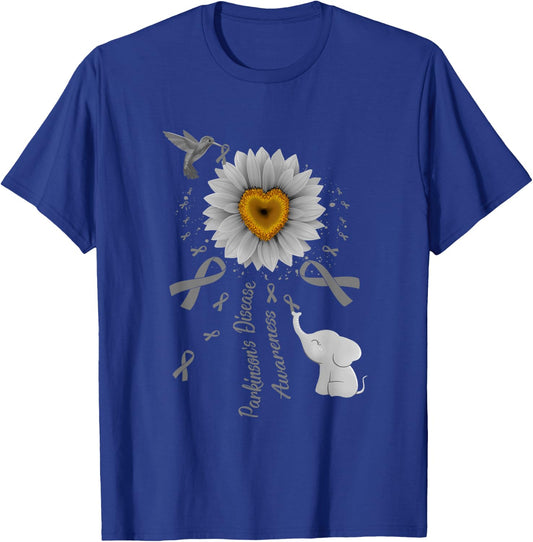Sunflower Hummingbird Elephant Parkinson's Disease Awareness T-Shirt - T-Shirt | Royal