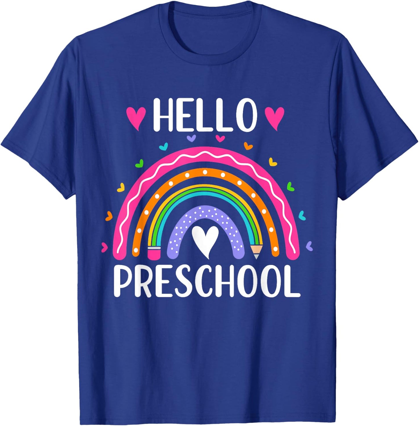 Hello Preschool Teacher Student Girls Rainbow Back To School T-Shirt - T-Shirt | Royal