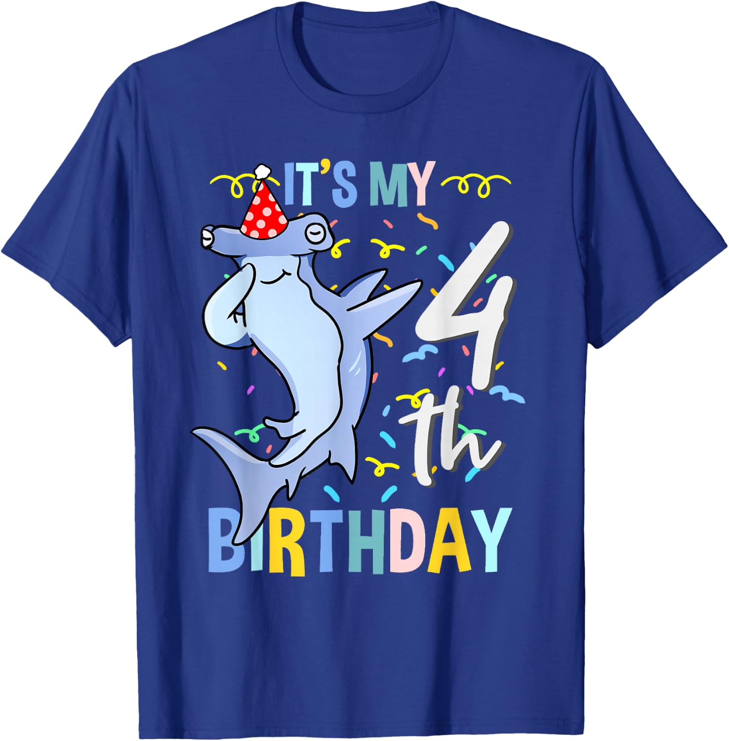 Its My 4th Birthday Dabbing Hammerhead Shark T-Shirt - T-Shirt | Royal