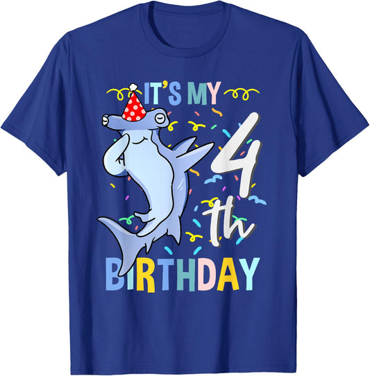 Its My 4th Birthday Dabbing Hammerhead Shark T-Shirt - T-Shirt | Royal