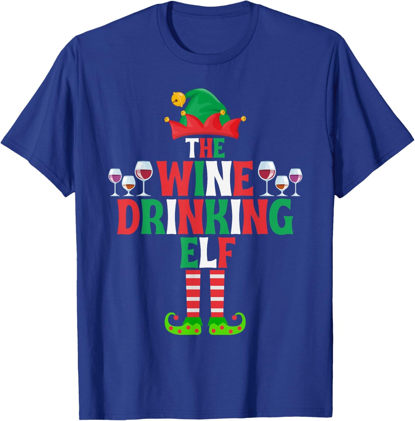 The Wine Drinking Elf, Funny Matching Family Group Christmas T-Shirt - T-Shirt | Royal