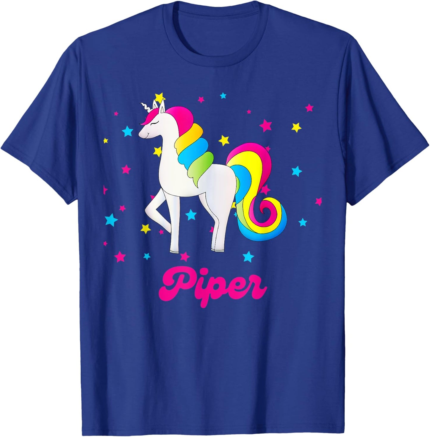 Cute Rainbow Unicorn Pink and Blue Personalized Piper T-Shirt - T-Shirt | Royal