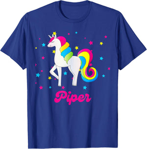 Cute Rainbow Unicorn Pink and Blue Personalized Piper T-Shirt - T-Shirt | Royal