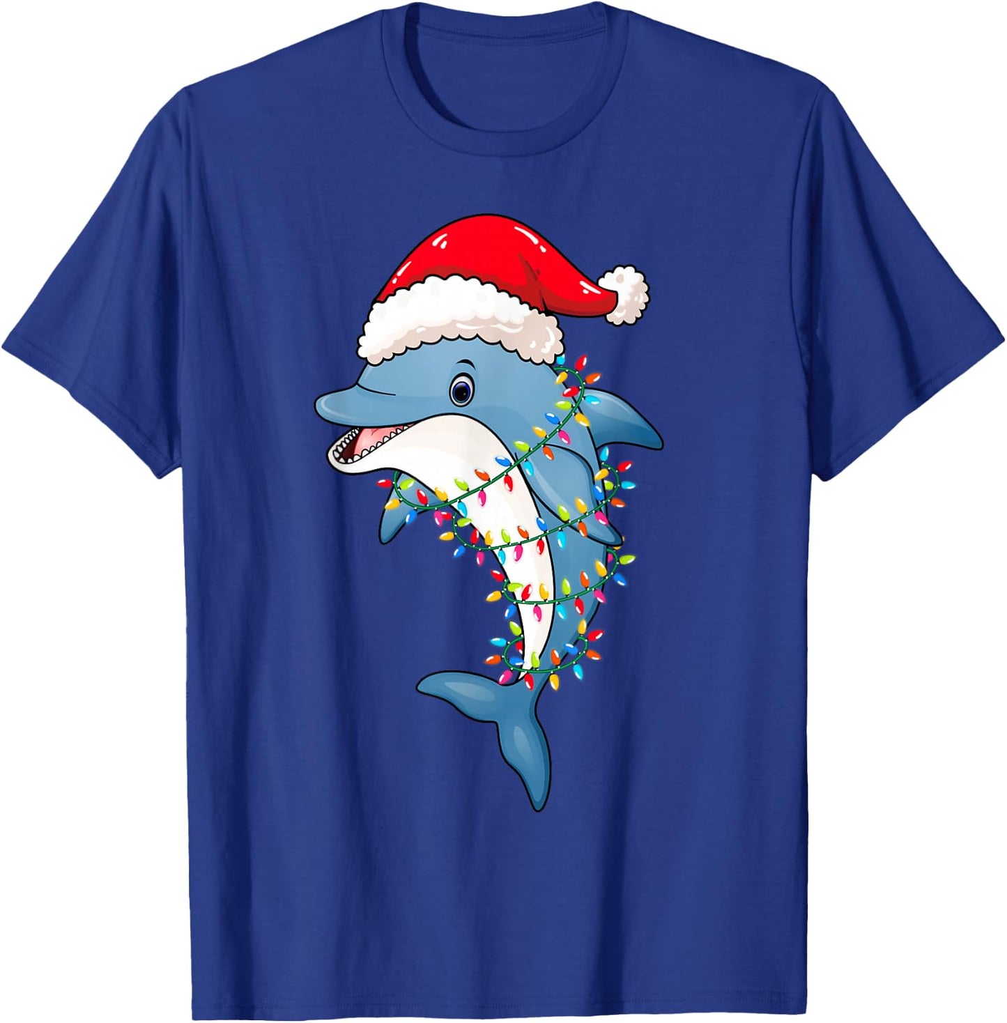 Christmas Lights Dolphin Wearing Xmas Hat - Dolphin Lover T-Shirt - T-Shirt | Royal