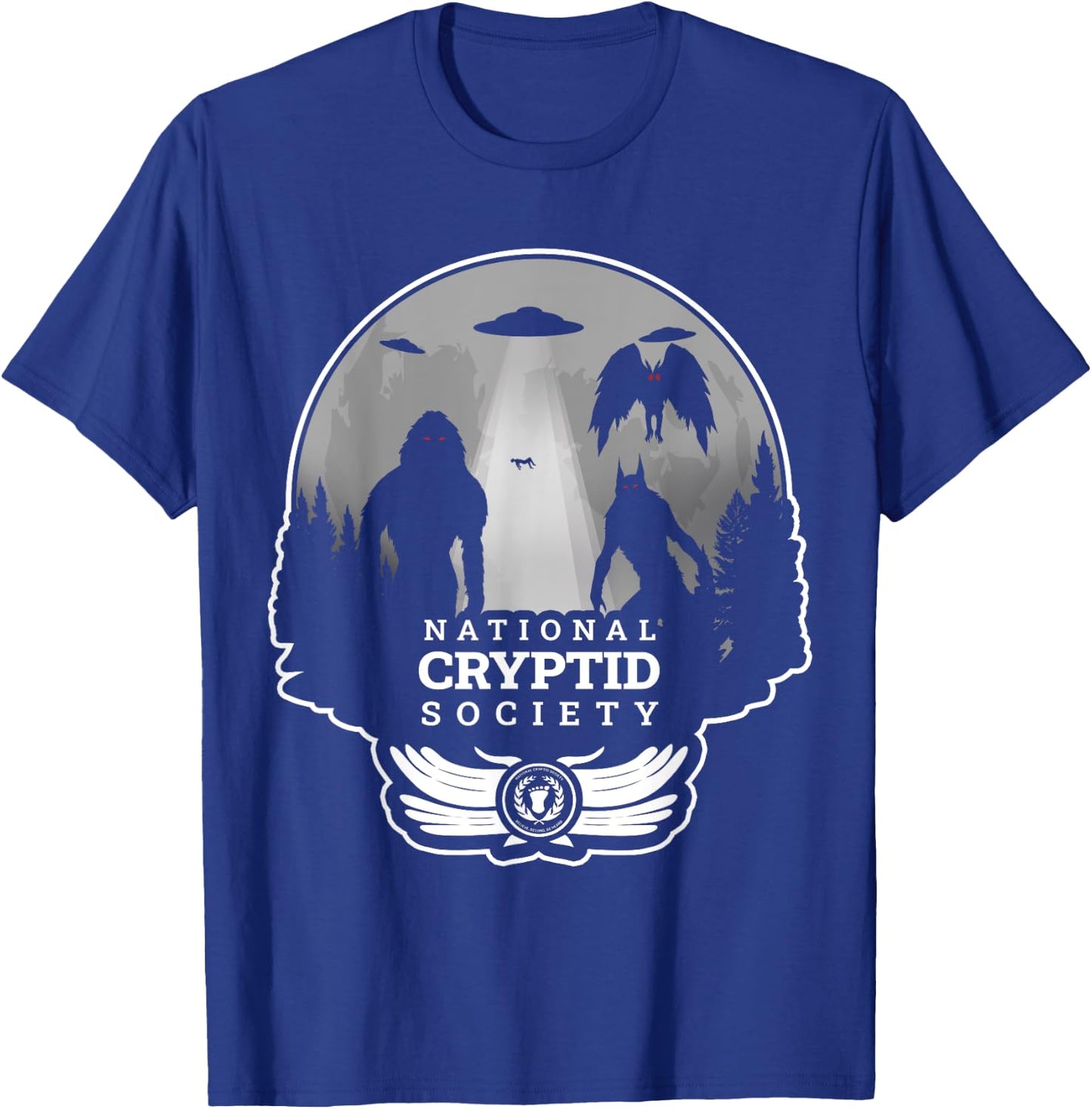 Monsters Creatures Moth Man Wolf Bigfoot Halloween Cryptid T-Shirt - T-Shirt | Royal