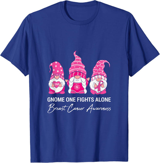 Gnome one Fights Alone Breast Cancer Awareness T-Shirt - T-Shirt | Royal