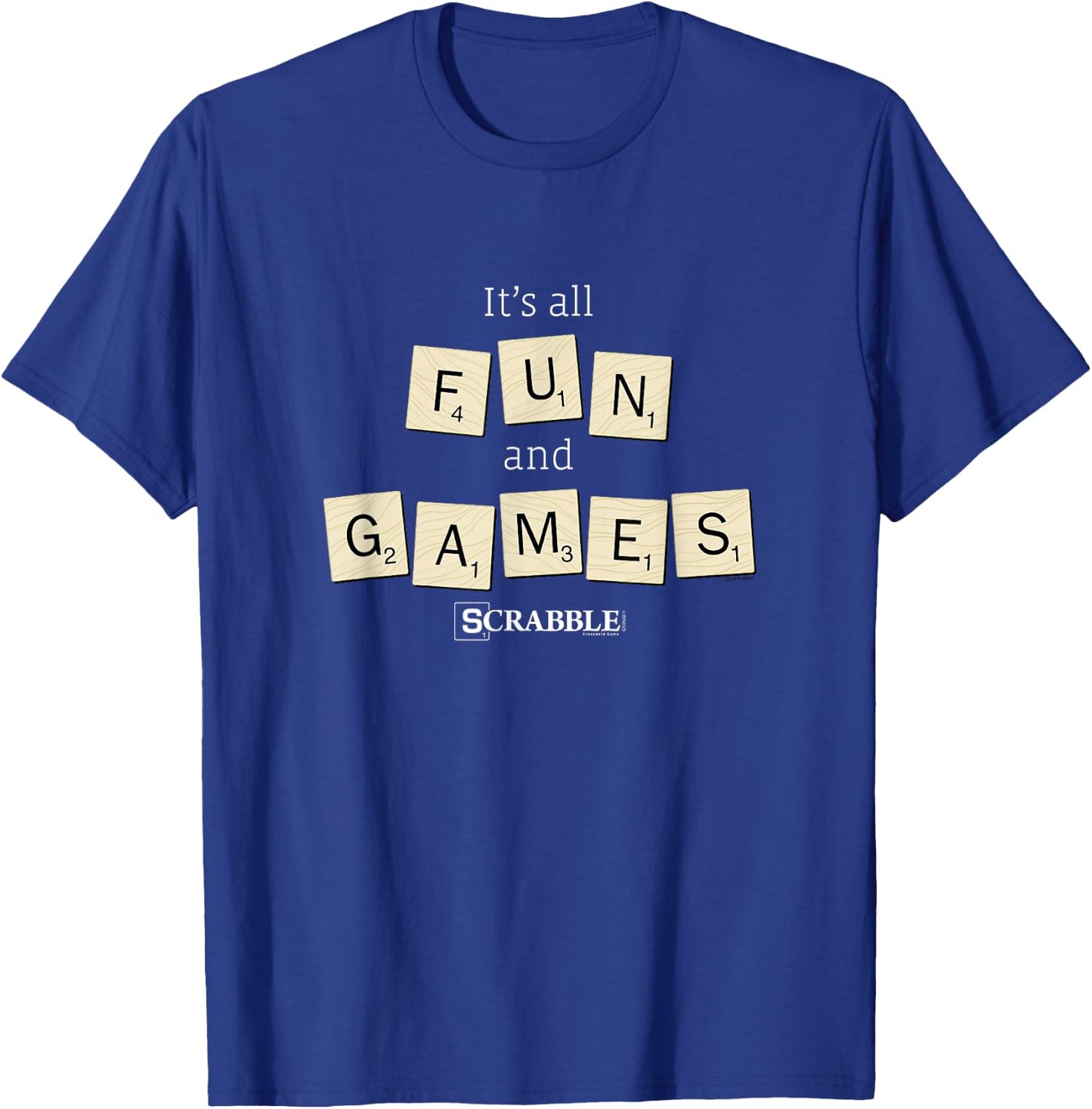 Scrabble It's All Fun And Games Vintage Tile Logo T-Shirt - T-Shirt | Royal