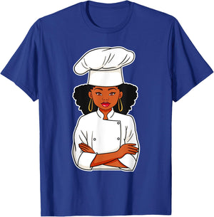 Chef African American Black Woman Afro Hair Cook Culinarian T-Shirt - T-Shirt | Royal