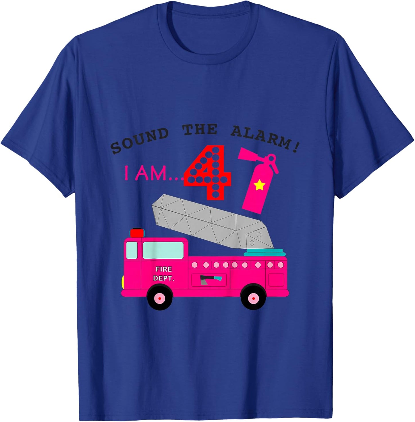 Fire Truck 4th Birthday 4 Yr Old Girls Firetruck Themed Cute T-Shirt - T-Shirt | Royal