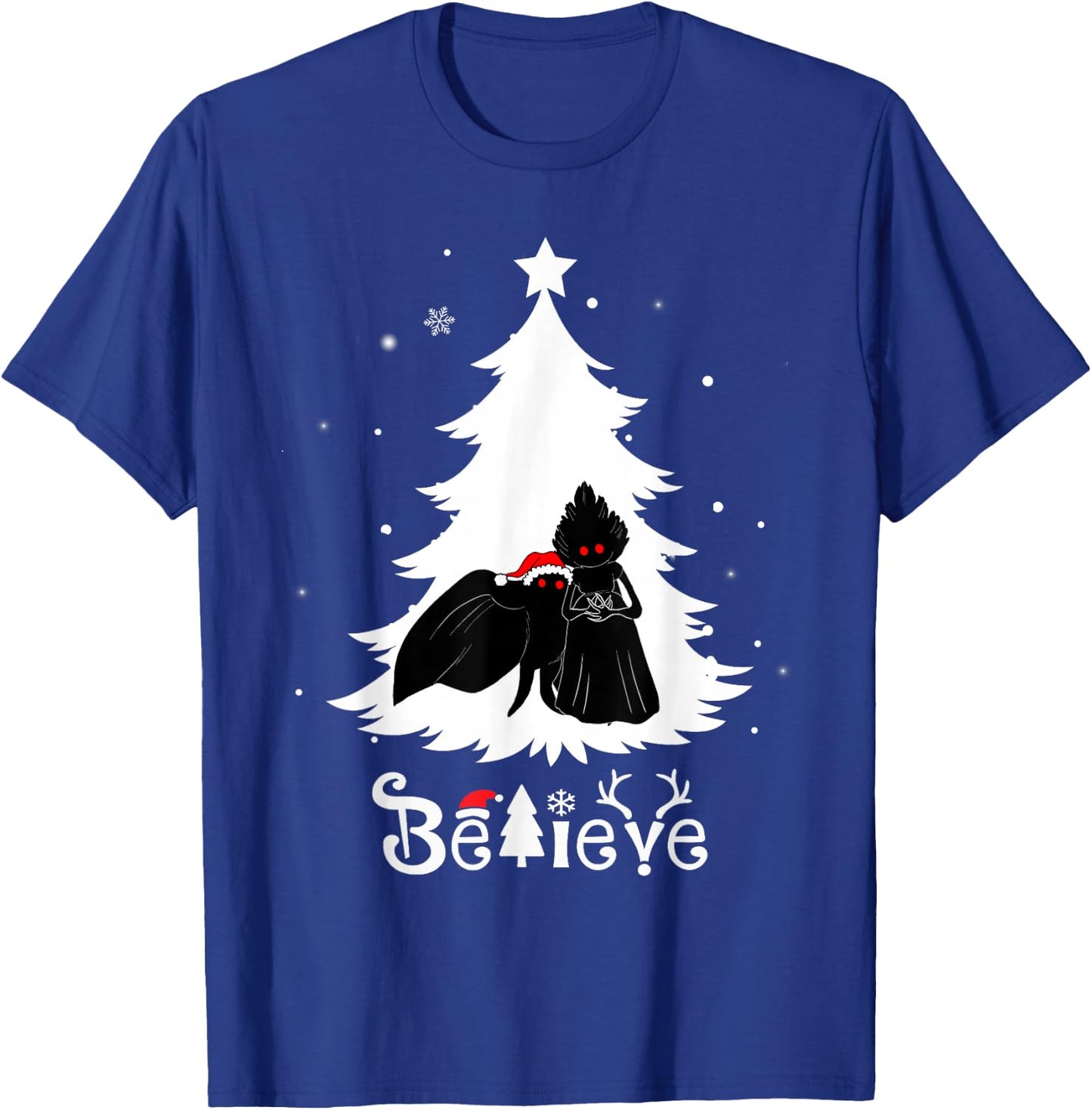 Believe Mothman And Flatwoods Monster Christmas Cryptid T-Shirt - T-Shirt | Royal