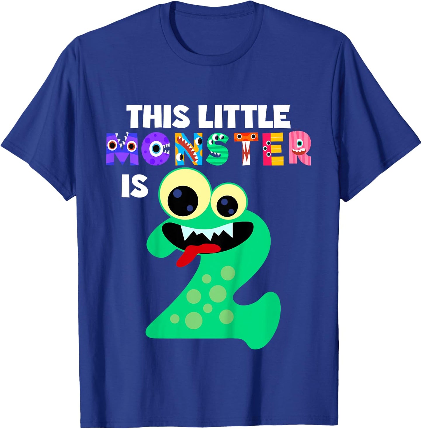 Kids This Little Monster is 2 Two Years 2nd Birthday Party Aliens T-Shirt - T-Shirt | Royal
