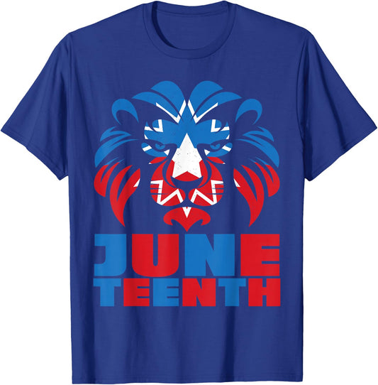 Lion Head Juneteenth Red White Blue Flag T-Shirt - T-Shirt | Royal