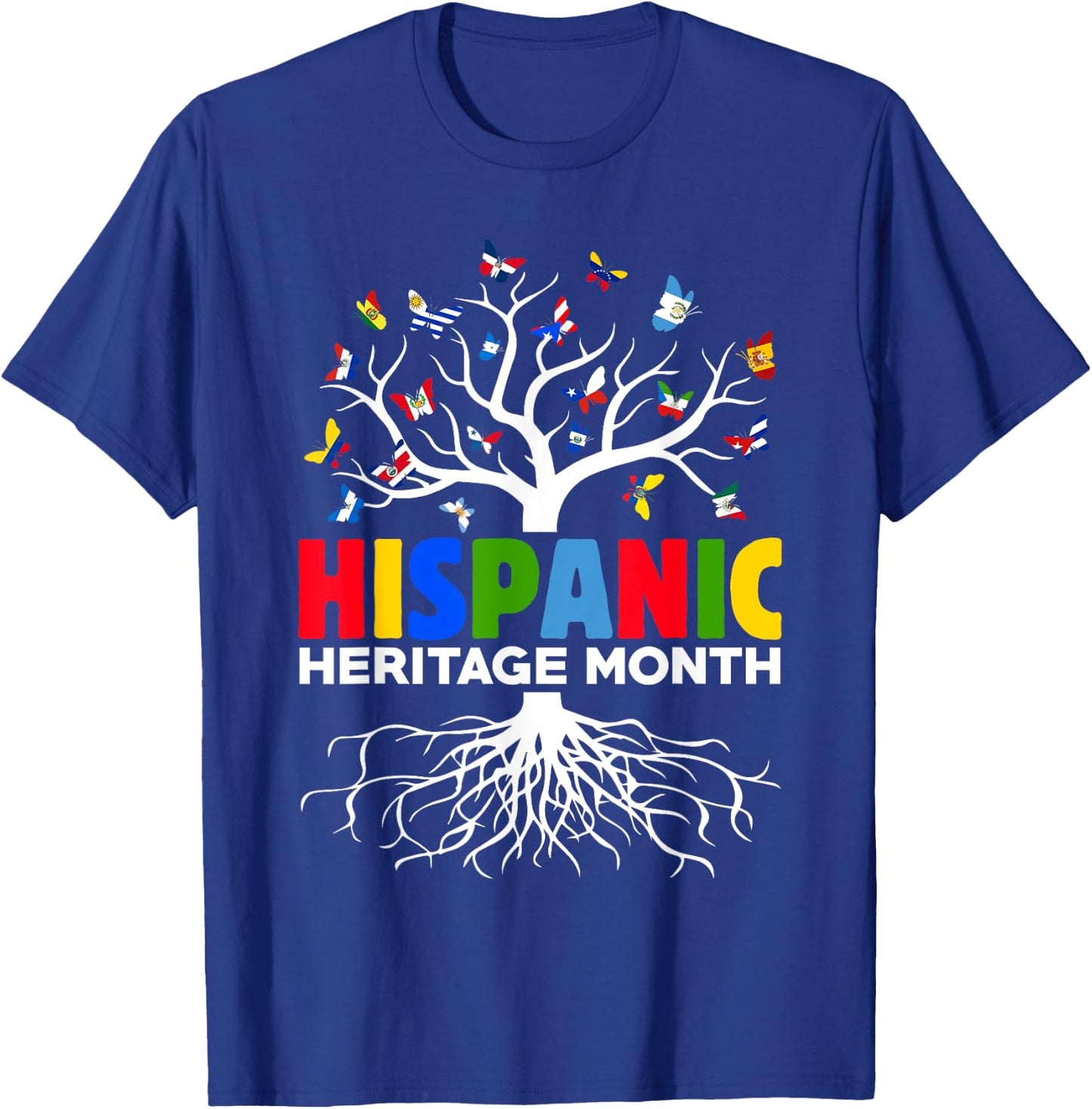 Butterflies Latina Countries Flags Hispanic Heritage Month T-Shirt - T-Shirt | Royal
