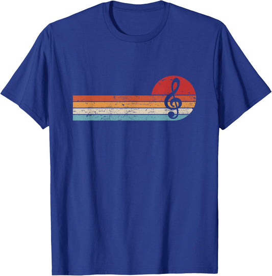 Musical Notes Retro Treble Clef T-Shirt - T-Shirt | Royal