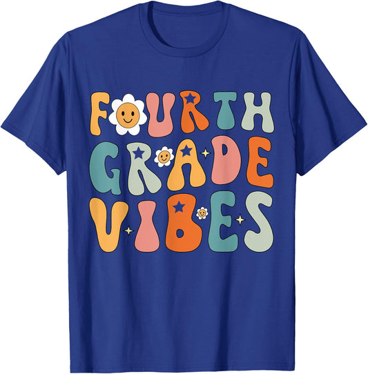 Fourth Grade Vibes, 4th Grade Team Retro 1st Day of School T-Shirt - T-Shirt | Royal