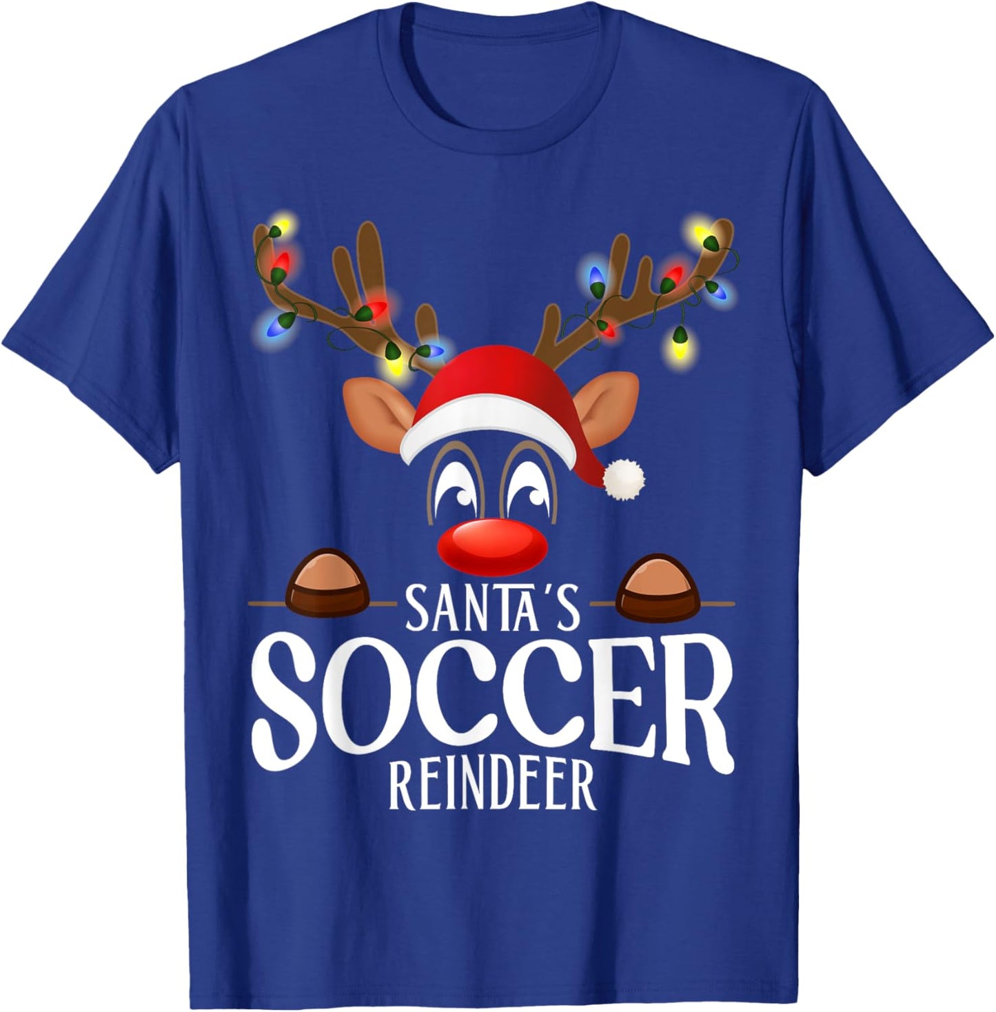 Santa's Soccer Reindeer Funny XMas Matching PJS T-Shirt - T-Shirt | Royal