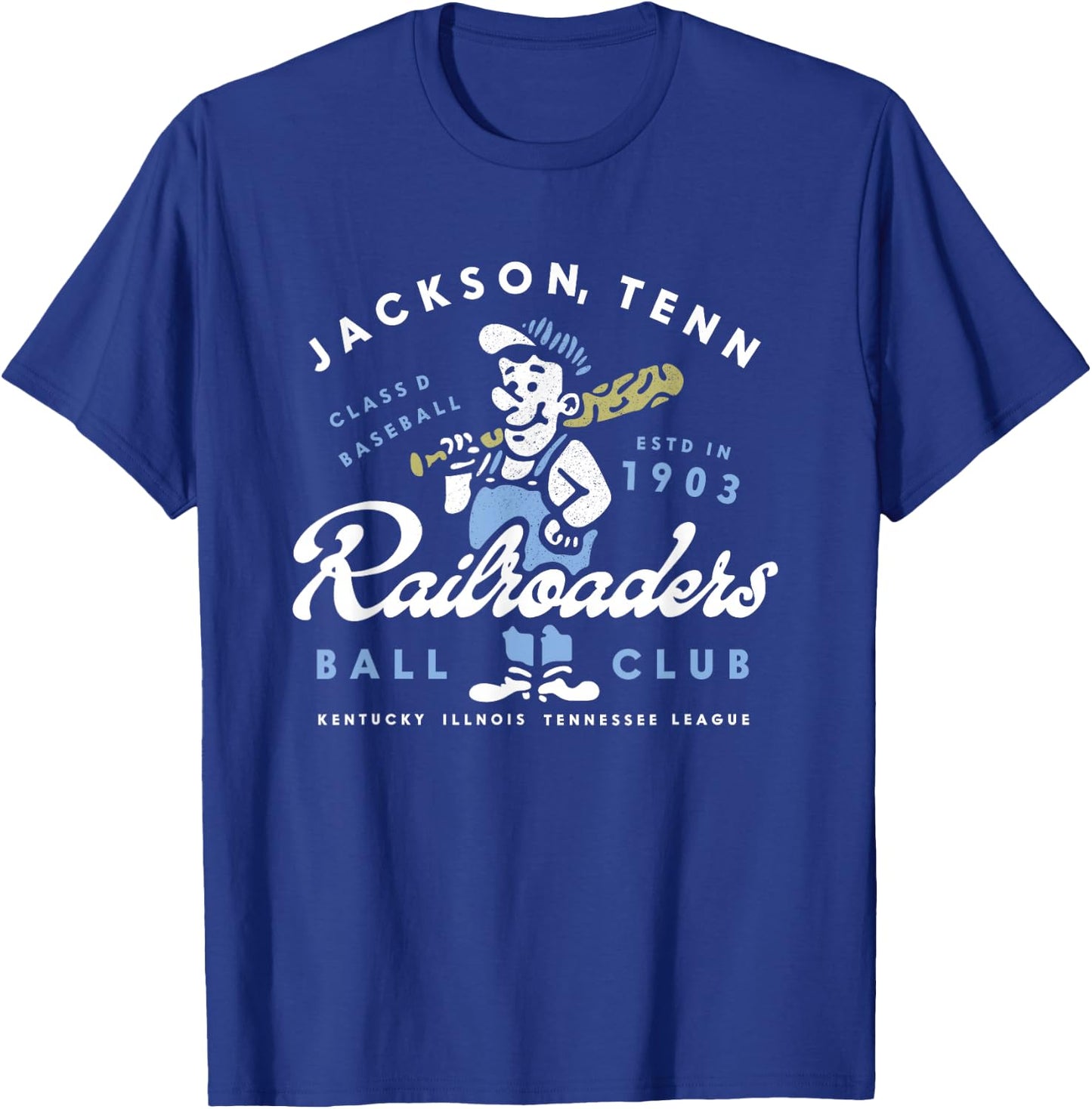 Jackson Railroaders Tennessee Vintage Defunct Baseball T-Shirt - T-Shirt | Royal