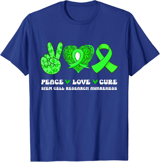 Peace Love Cure Stem Cell Research Awareness Ribbon T-Shirt - T-Shirt | Royal