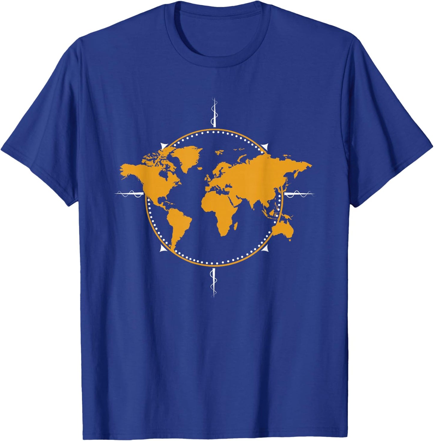 Geographic, World Map & Compass Graphic Travel T-Shirt - T-Shirt | Royal