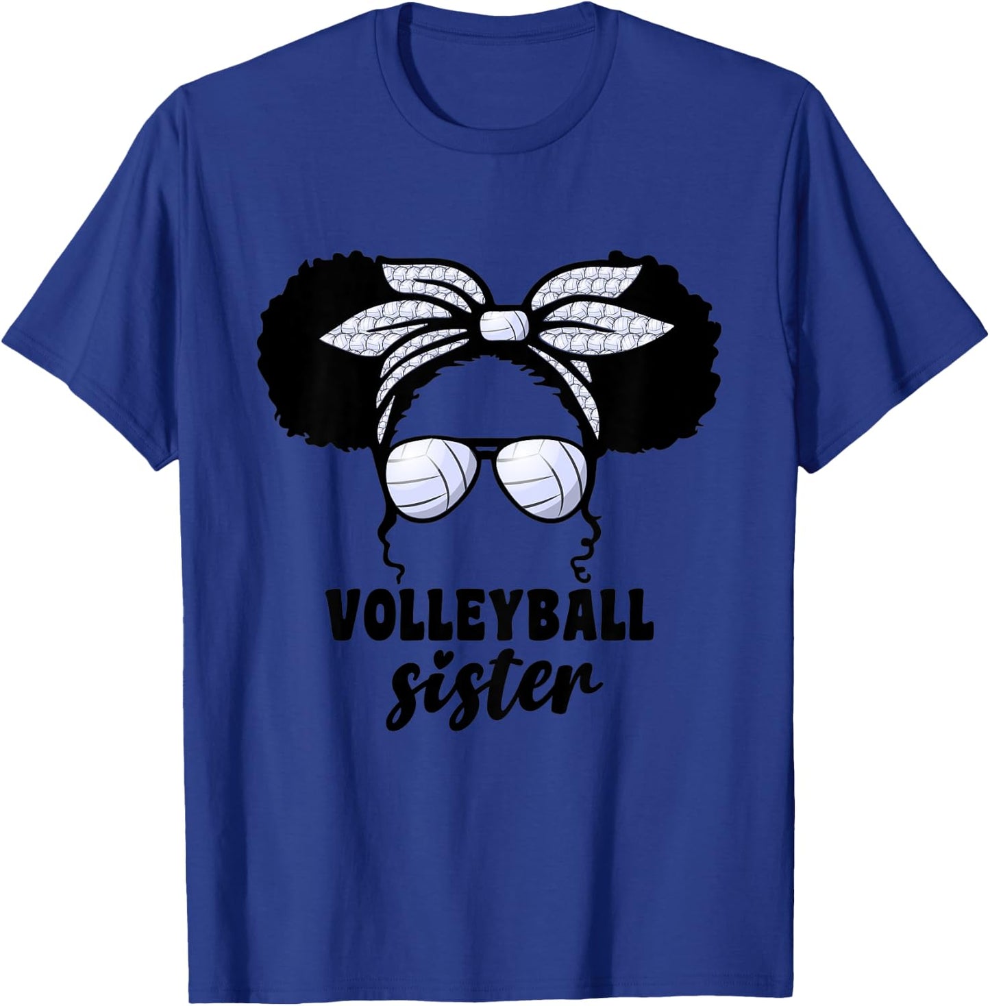 Kids Black Afro Volleyball Little Sister For Girls Kids Messy Bun T-Shirt - T-Shirt | Royal