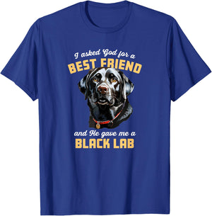 I Asked God For a Best Friend He Gave Me a Black Lab Dog Mom Men Women Girls Kids T-Shirt - T-Shirt | Royal