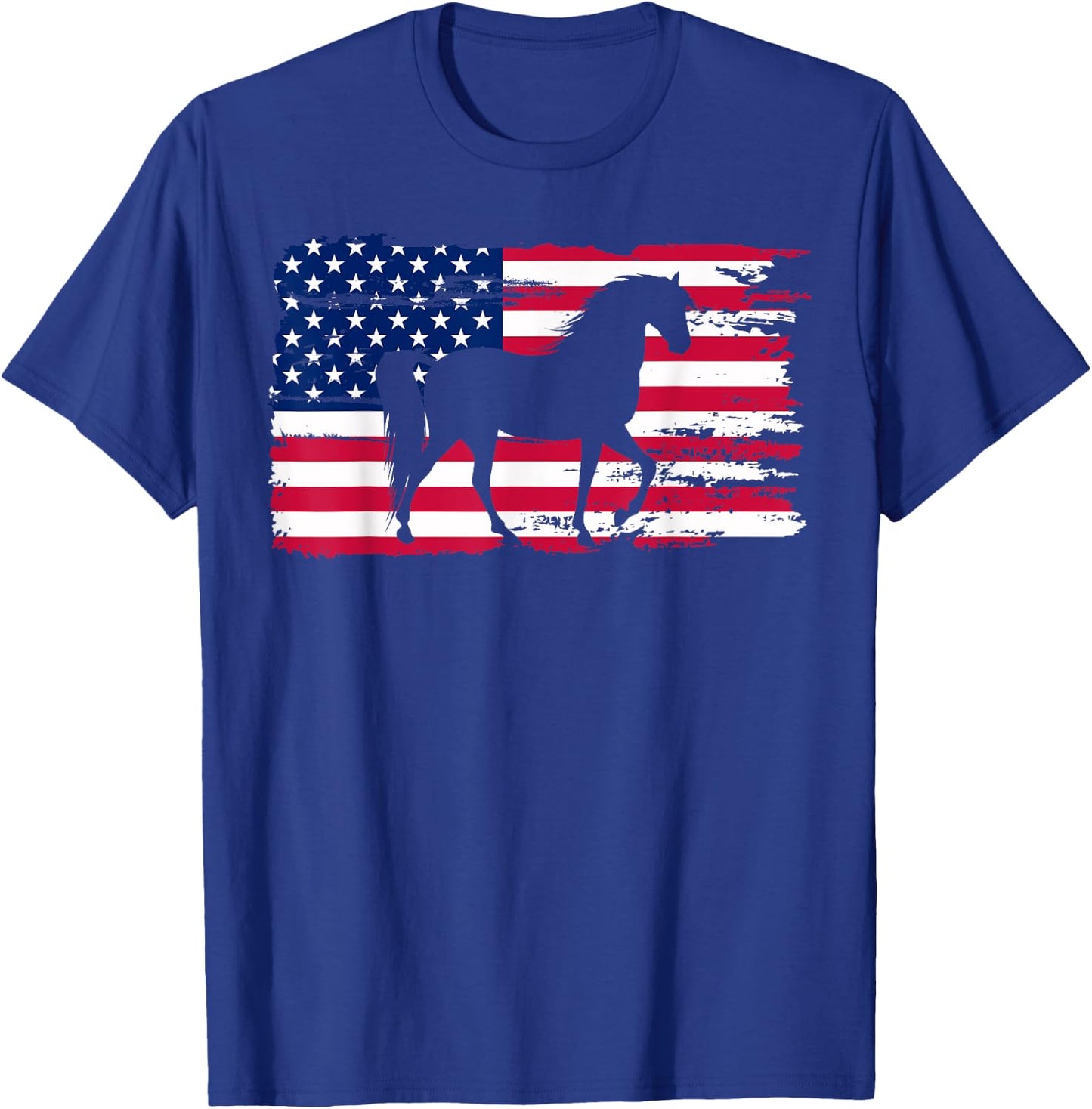 Patriotic Black Horse American Flag USA 4th of July T-Shirt - T-Shirt | Royal